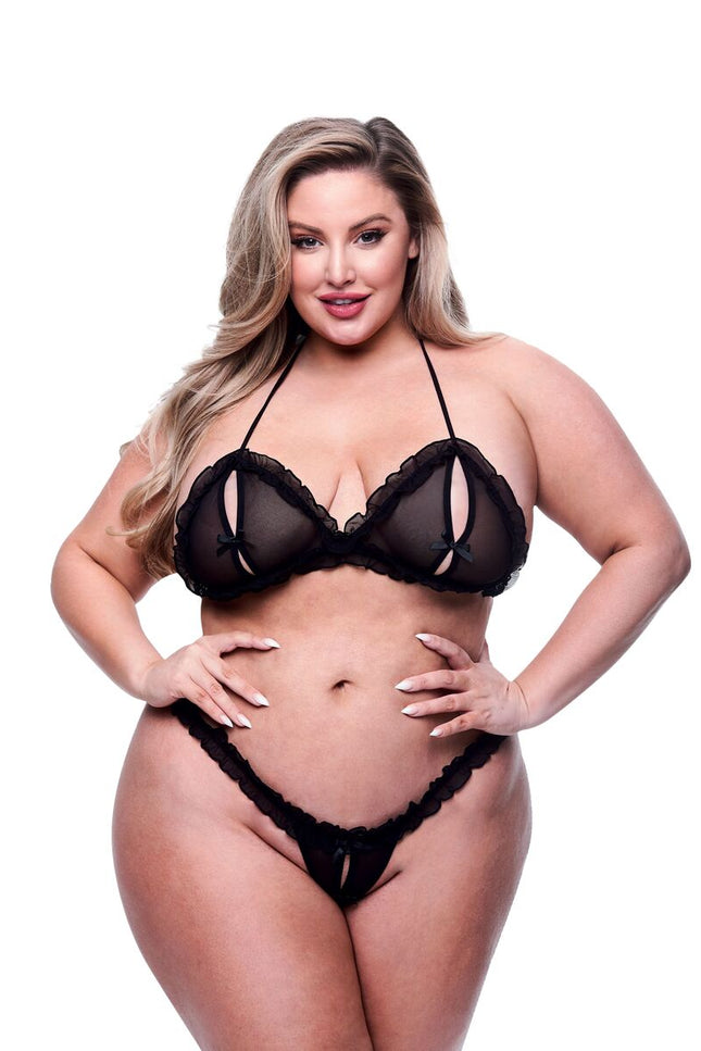 Underwear Set Baci Lingerie Crotchless G- Black 2 Pieces (Queen size)