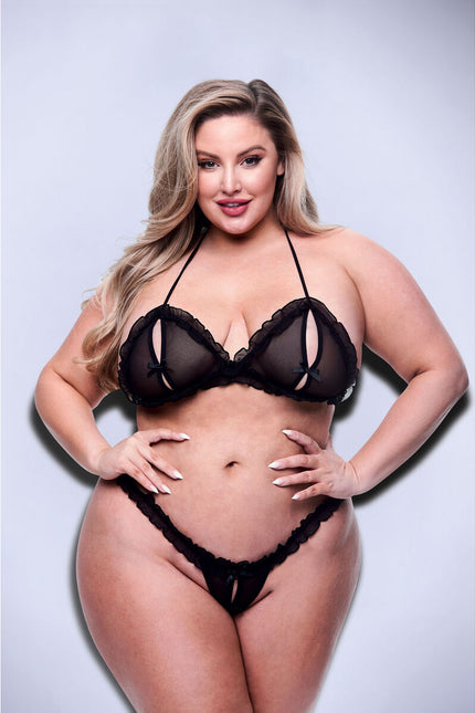 Underwear Set Baci Lingerie Crotchless G- Black 2 Pieces (Queen size)